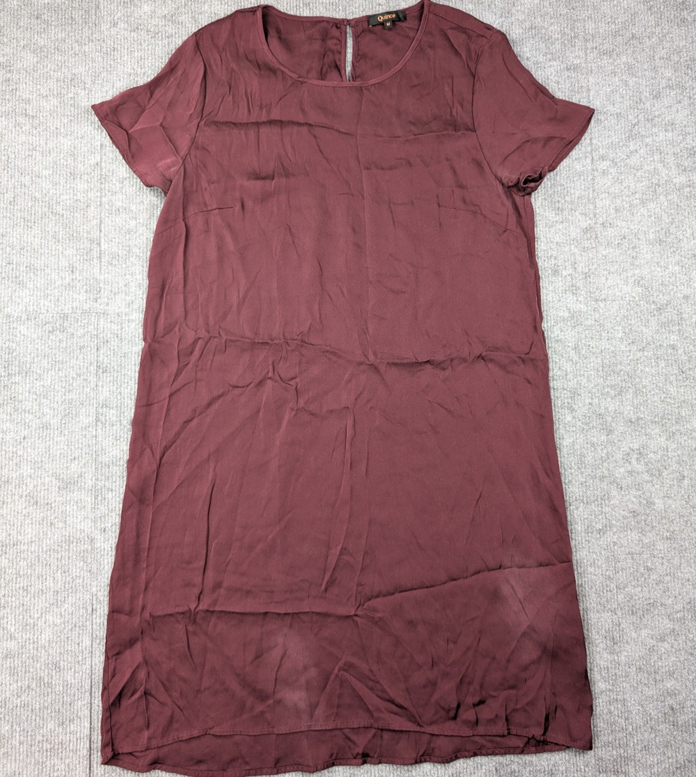 Quince Silk Tee Dress Womens Medium Washable Stretch Wine Minimal Quiet Luxury